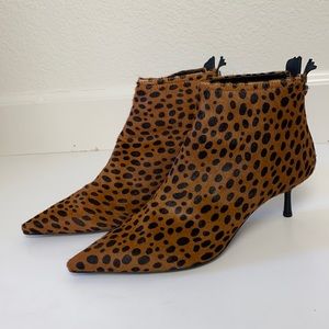 AGL kitten-heel leopard fur booties